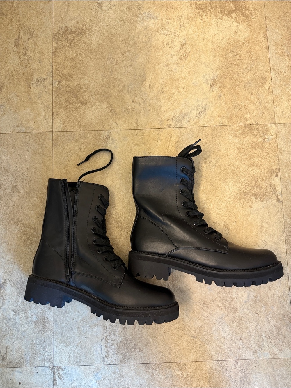 a new day Black Lace-Up Lug Combat Boots